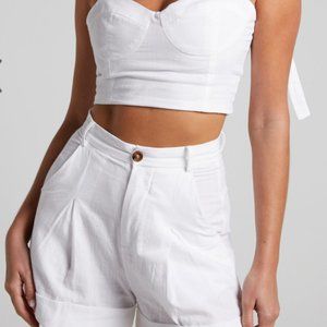 ANKA SHORTS - DOUBLE CUFF HIGH WAISTED TAILORED SHORTS IN WHITE